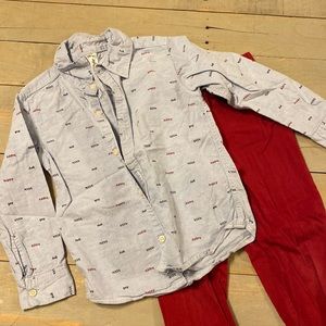 Carter’s, 5T, button down shirt and red pants set. GUC
